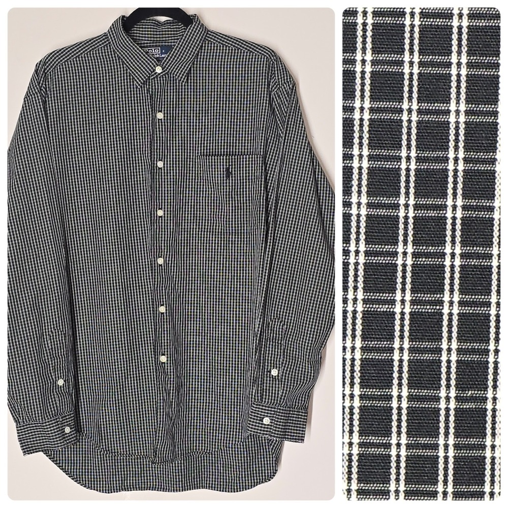 Vtg.‎ Polo Ralph Lauren Mens Marlowe Button Up Shirt Graphic Check Plaid Size L